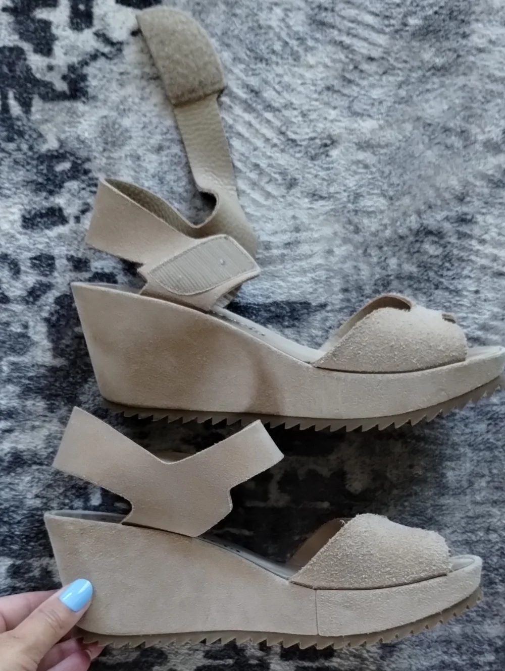 Pedro Garcia Taupe Suede Ankle-Strap Wedge Sandal 7.5